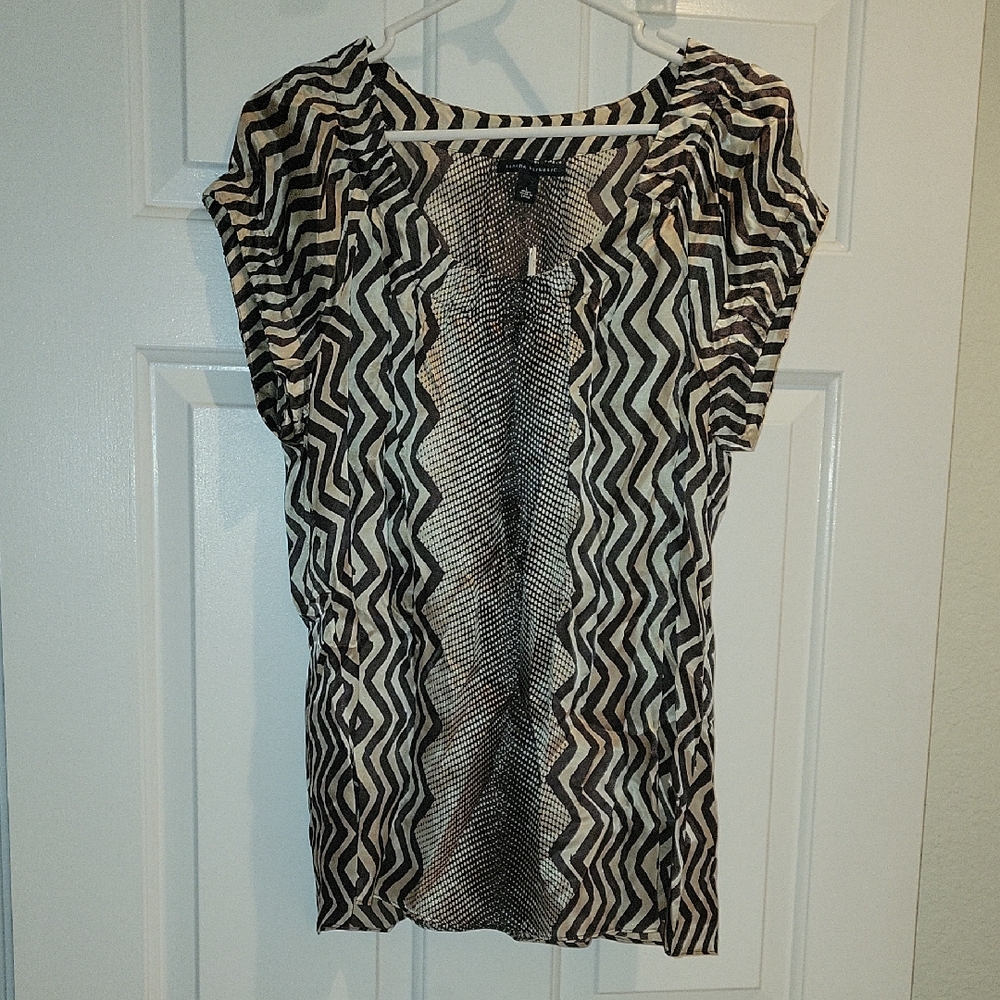 Banana Republic Brown and Cream Patterned Top 100% Silk